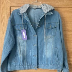 NWT Hooded Jean Jacket, Amazon, Sz XXL